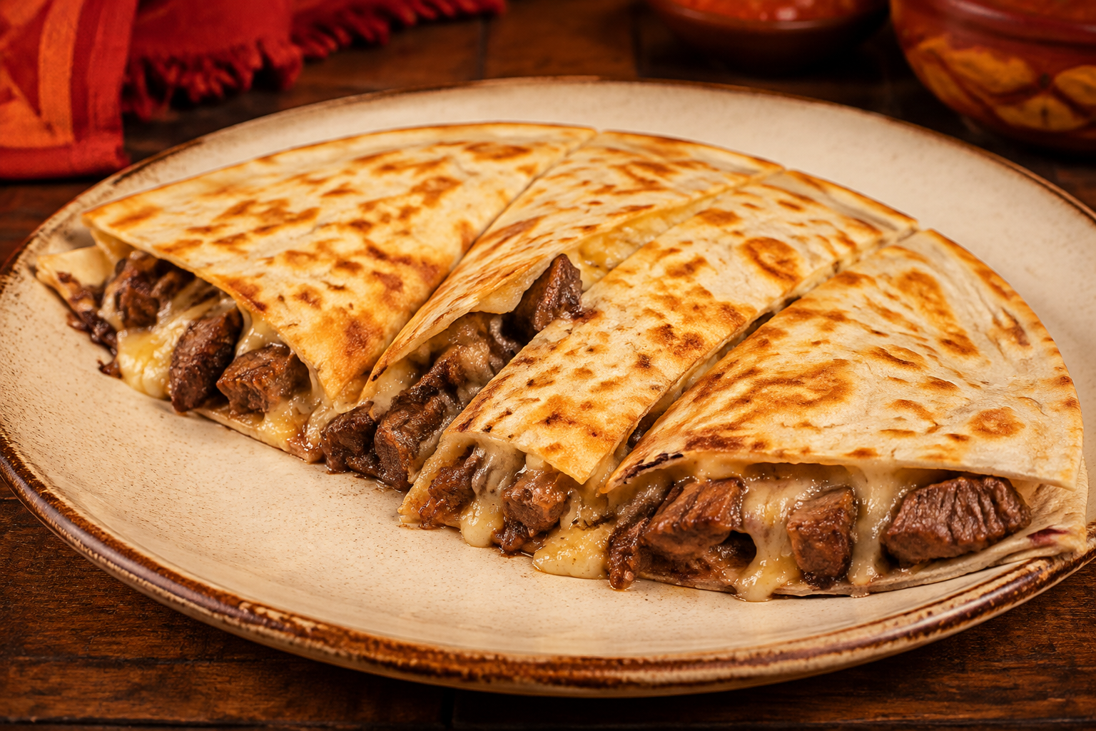 Quesadilla de asada con tortilla de harina